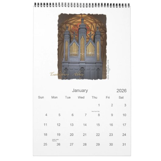 Olde Worlde Pipe Orgel Kalender (Jan 2026)