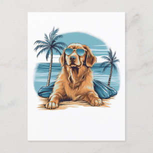 Olden-Retriever mit Sonnenbrille am Strand Postkarte