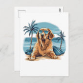 Olden-Retriever mit Sonnenbrille am Strand Postkarte (Vorne/Hinten)