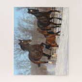 Oldenburg und Hanoverian Mares im Schnee Puzzle (Vertikal)