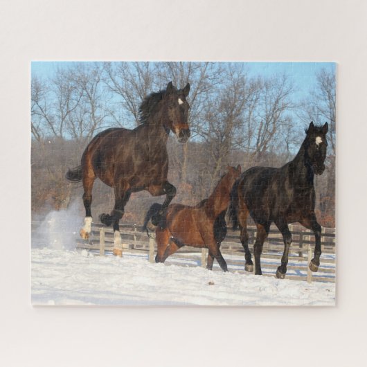 Oldenburg und Hanoverian Mares im Schnee Puzzle (Horizontal)