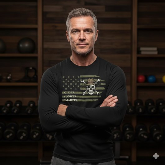 Older Slower Smarter Skull US Flag Long Sleeve Tee