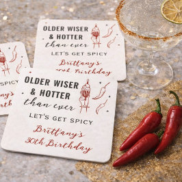 Older Wiser Hotter Red Let's Get Spicy Birthday Rechteckiger Pappuntersetzer