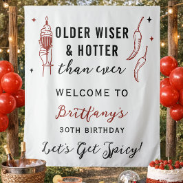 Older Wiser Hotter Silver Fabric Birthday Banner Wandteppich