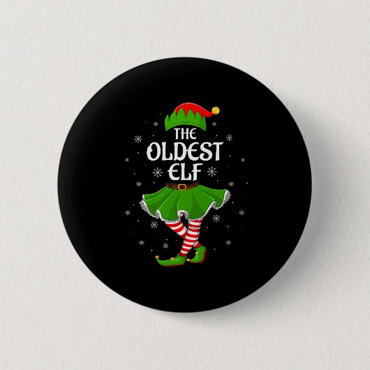 Oldest Elf Christmas Family Girls Women Elf Squad Button (Vorderseite)