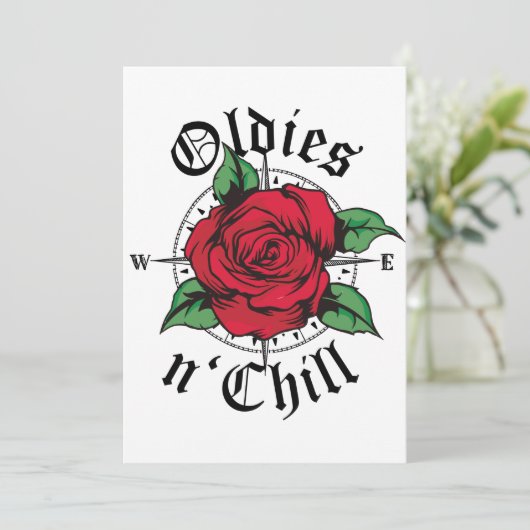 Oldies and Chill Compass Oldies Rote Rose Einladung (Stehend Vorderseite)
