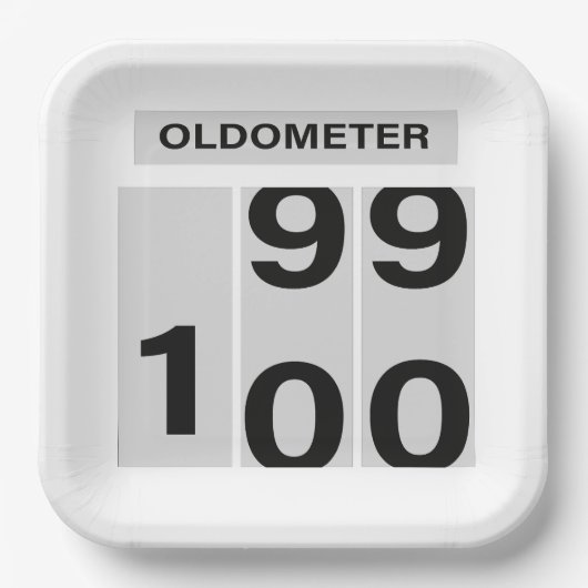 OLDOMETER 100. Geburtstag 99 bis 100 Pappteller (Vorderseite)