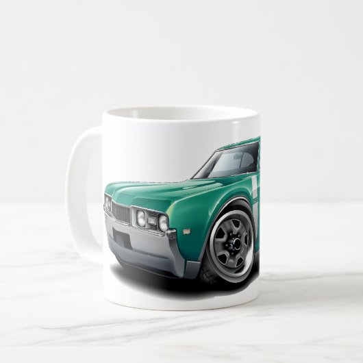 Olds 442 Aquamarin-Weißes Auto 1968 Kaffeetasse (Vorderseite Links)