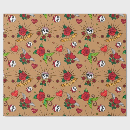 Oldschool Tattoos (Licht) Geschenkpapier (Flach)