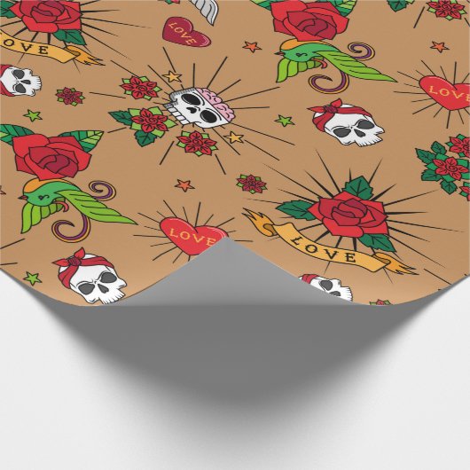 Oldschool Tattoos (Licht) Geschenkpapier (Ecke)