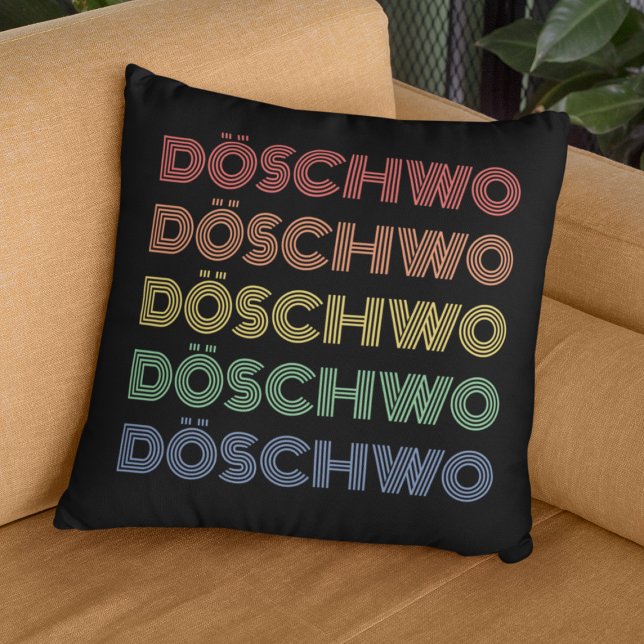 Oldtimer 2cv Ente 70er Döschwo Kissen (2CV Pillow in Black with a Red Blue Yellow Typography)