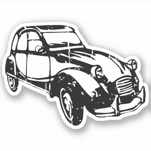Oldtimer 2cv Ente Linienzeichnung Schwarz Aufkleber (Vorderseite)