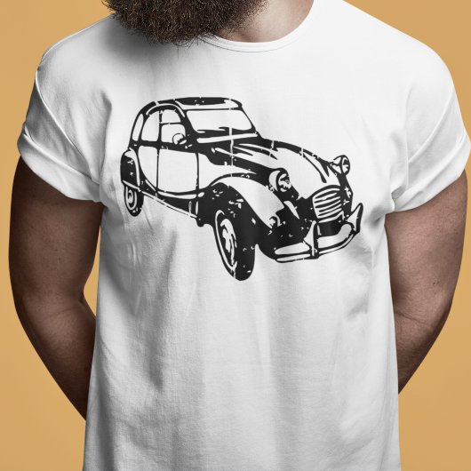 Oldtimer 2cv Ente Linienzeichnung Schwarz T-Shirt