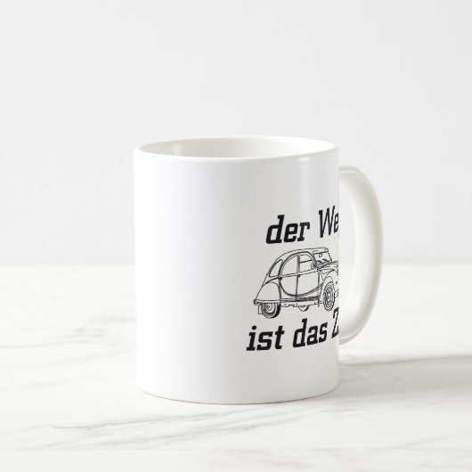 Oldtimer 2cv Ente Linienzeichnung Slogan Kaffeetasse (VorderseiteRechts)