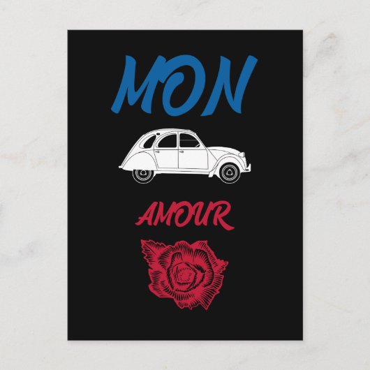 Oldtimer 2cv Ente Tricolore Mon amour Postkarte (Vorderseite)