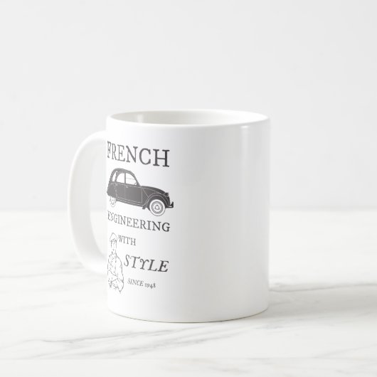 Oldtimer 2cv French engineering Retro Kaffeetasse (Vorderseite Links)