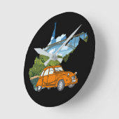 Oldtimer 2cv Landschaft Illustration Runde Wanduhr (Winkel)