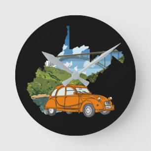Oldtimer 2cv Landschaft Illustration Runde Wanduhr