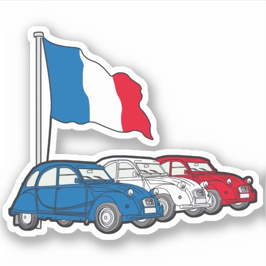 Oldtimer 2CV Trio Frankreich Flagge Aufkleber (Vorderseite)