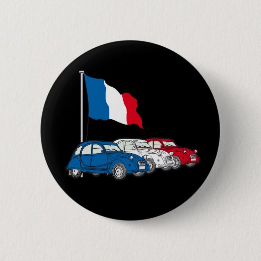 Oldtimer 2CV Trio Frankreich Flagge Button (Vorderseite)
