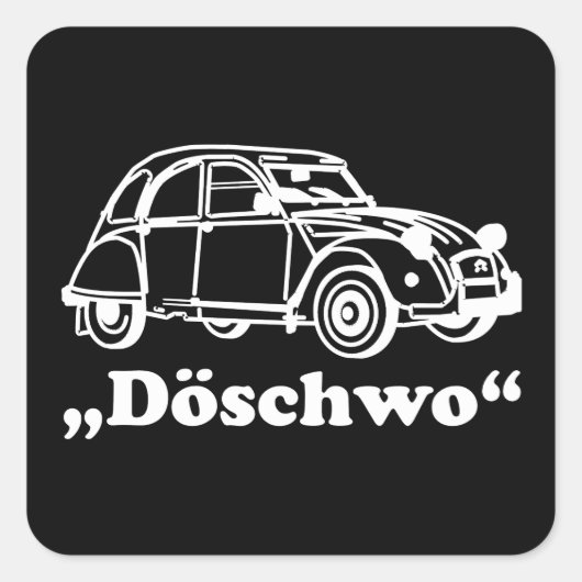 Oldtimer 2cv Weisse Döschwo Silhouette Quadratischer Aufkleber (Vorderseite)