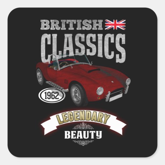Oldtimer AC Cobra British Beauty Quadratischer Aufkleber (Vorderseite)
