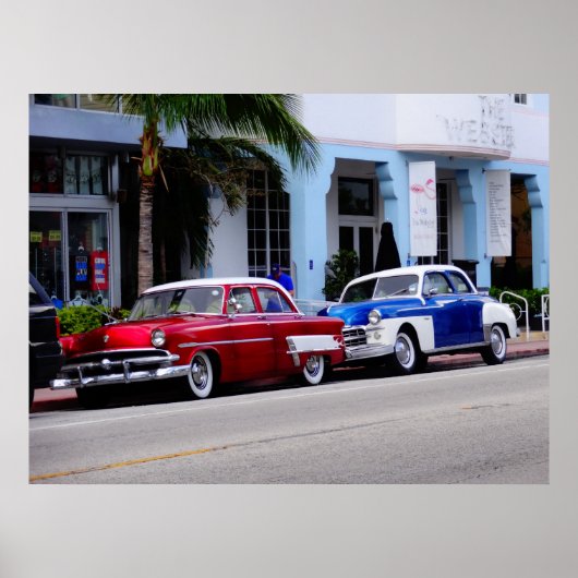 Oldtimer am Ocean Drive Miami Beach Poster (Vorne)