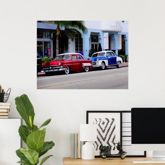 Oldtimer am Ocean Drive Miami Beach Poster (Heimbüro)