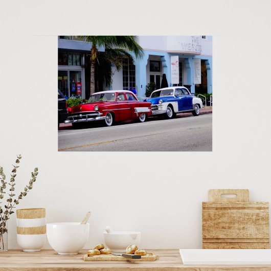 Oldtimer am Ocean Drive Miami Beach Poster (Küche)