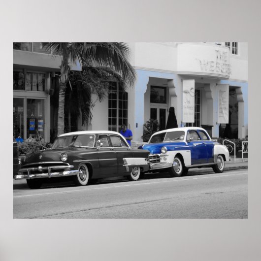 Oldtimer am Ocean Drive Miami Beach Poster (Vorne)