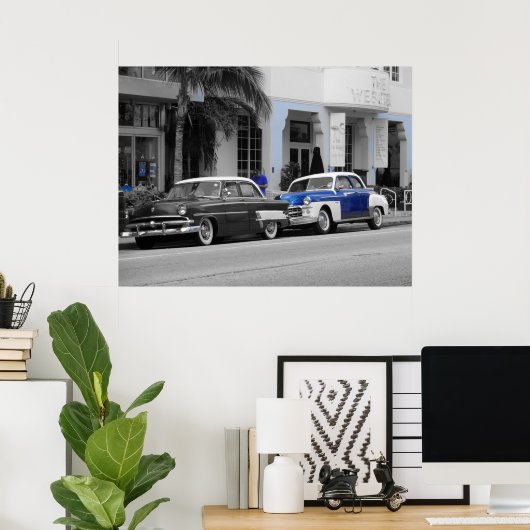 Oldtimer am Ocean Drive Miami Beach Poster (Heimbüro)