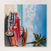 Oldtimer am Strand mit Surfbrett Puzzle (Horizontal)