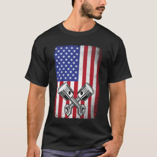Oldtimer-Automechaniker-Kolben Amerikanische Flagg T-Shirt