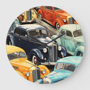 Oldtimer-Automuster Große Wanduhr