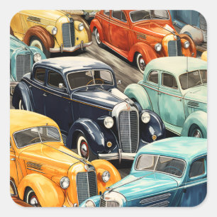 Oldtimer-Automuster Quadratischer Aufkleber