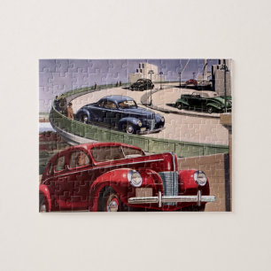 Oldtimer-Autos, klassische Limousinen auf einer Au Puzzle