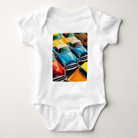 Oldtimer-Autos Muster Baby Strampler (Vorderseite)