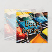 Oldtimer-Autos Muster Einladung (Vorne/Hinten)