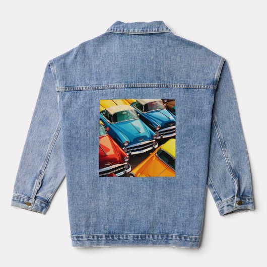 Oldtimer-Autos Muster Jeansjacke (Rückseite)