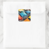 Oldtimer-Autos Muster Quadratischer Aufkleber (Tasche)