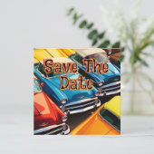 Oldtimer-Autos Muster Save The Date (Stehend Vorderseite)