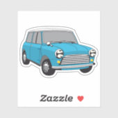 Oldtimer Blauer British Mini Cooper Aufkleber (Blatt)
