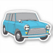 Oldtimer Blauer British Mini Cooper Aufkleber (Vorderseite)