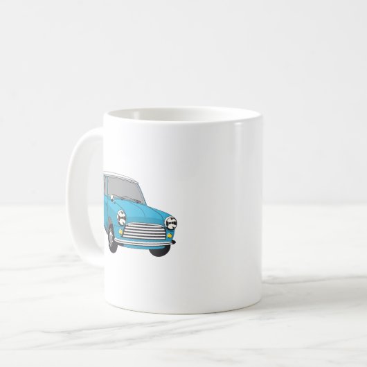 Oldtimer Blauer British Mini Cooper Kaffeetasse (Vorderseite Links)