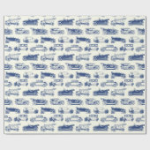 Oldtimer Blaues Vintage-Automodell Geschenkpapier (Flach)