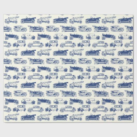 Oldtimer Blaues Vintage-Automodell Geschenkpapier (Flach)