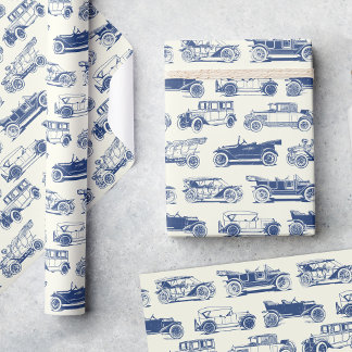 Oldtimer Blaues Vintage-Automodell Geschenkpapier