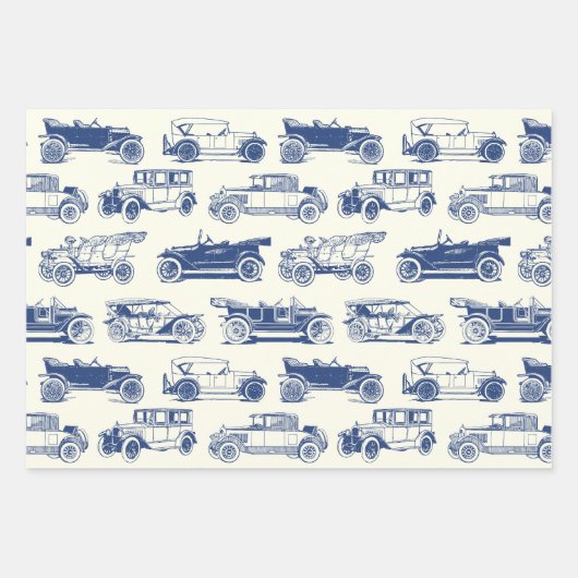 Oldtimer Blaues Vintage-Automodell Geschenkpapier Set (Vorderseite 2)