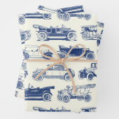 Oldtimer Blaues Vintage-Automodell Geschenkpapier Set (Beispiel)