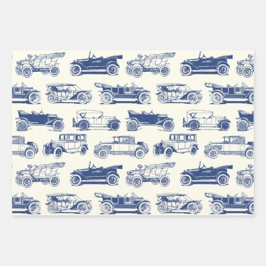 Oldtimer Blaues Vintage-Automodell Geschenkpapier Set (Vorderseite)